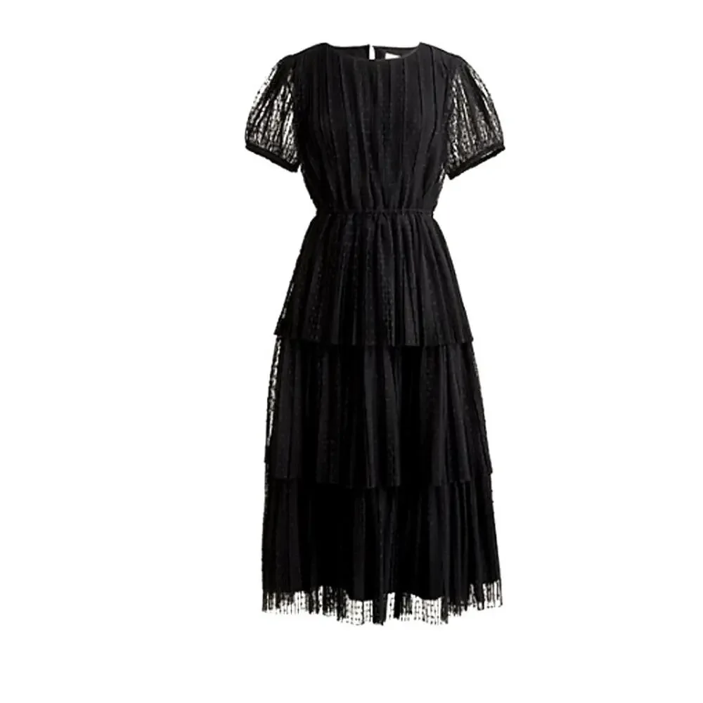 NWT J Crew Pleated Flock-Dot Puff-Sleeve Dress - Picture 3 of 10